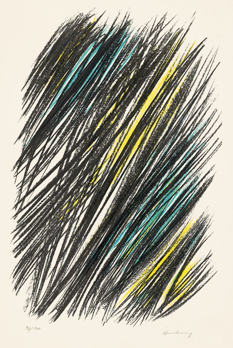 Auf diesem Bild ist das folgende Kunstwerk zu sehen: Hans Hartung. „L-19“. 1957.