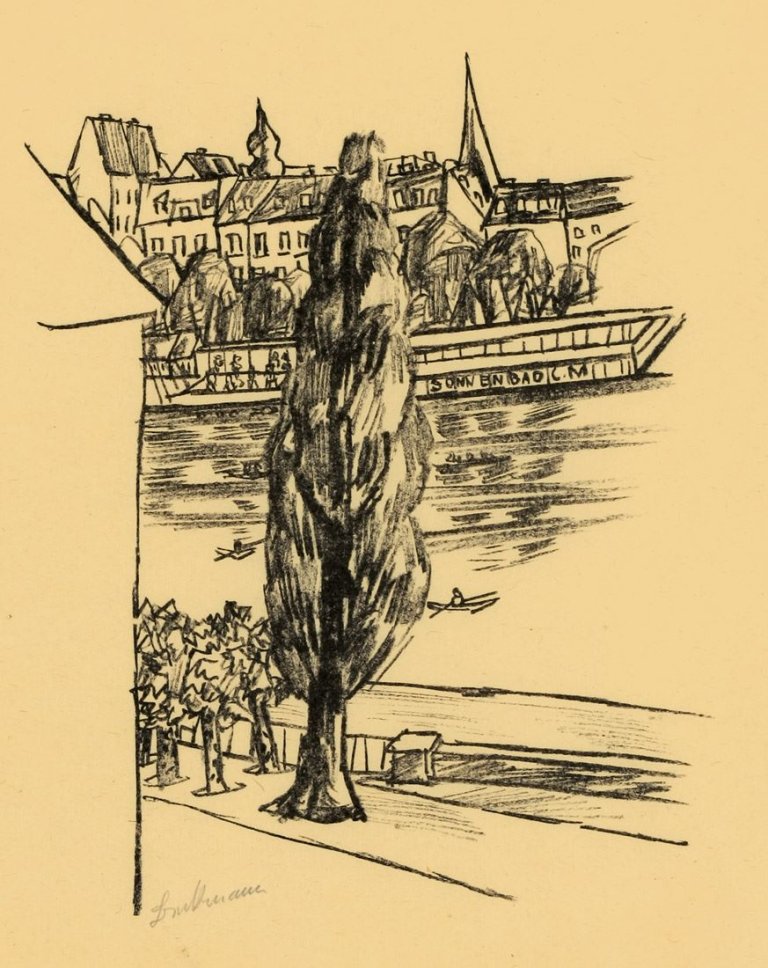 Auf diesem Bild ist das folgende Kunstwerk zu sehen: Max Beckmann. „Flusslandschaft“. 1923.