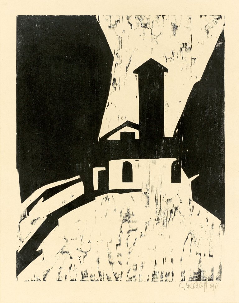 Auf diesem Bild ist das folgende Kunstwerk zu sehen: Karl Schmidt-Rottluff. „Villa mit Turm“. 1911/1919.