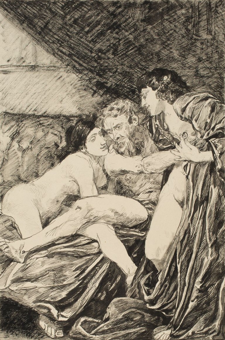 Auf diesem Bild ist das folgende Kunstwerk zu sehen: Max Klinger. Lot und seine Töchter. 1879.