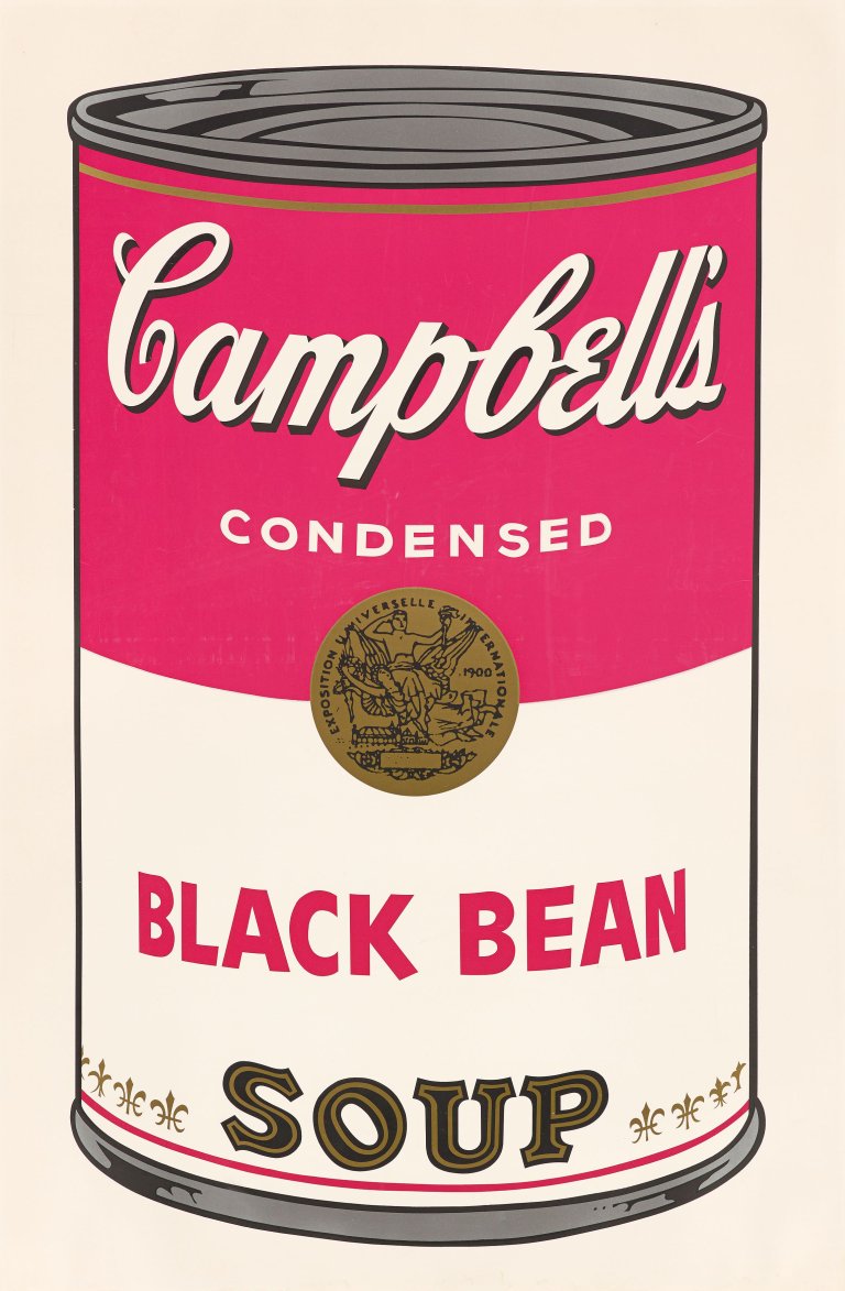 This picture shows the following artwork: Andy Warhol. ”Campbell's Soup I (Black Bean)”. 1968.