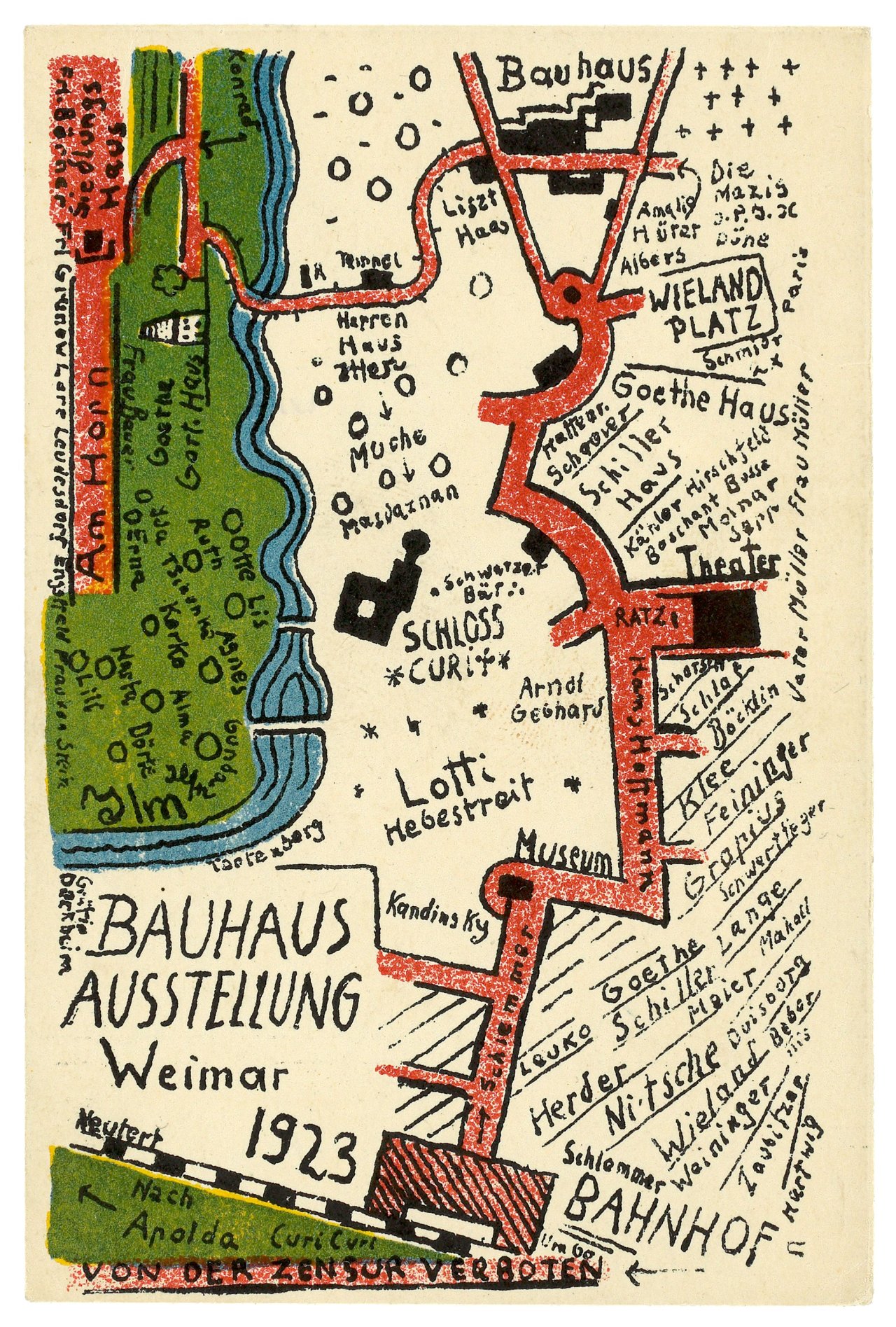 Auf diesem Bild ist das folgende Kunstwerk zu sehen: Kurt Schmidt. „Karte zur Bauhaus Ausstellung Weimar 1923“. 1923.