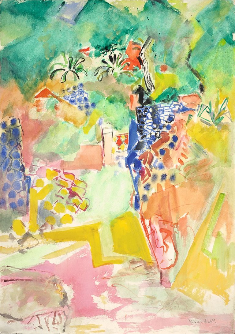 Auf diesem Bild ist das folgende Kunstwerk zu sehen: Oskar Moll. „Südlicher Garten mit Mauerwerk“. Um 1935.