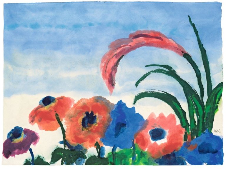 This picture shows the following artwork: Emil Nolde. „Ananasblüte und Anemonen“. After 1950.