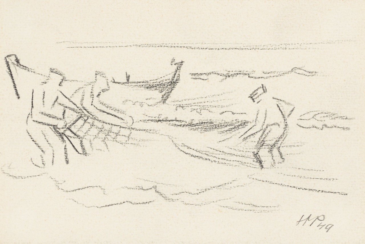 Auf diesem Bild ist das folgende Kunstwerk zu sehen: Max Pechstein. Fischer am Meer. 1949.