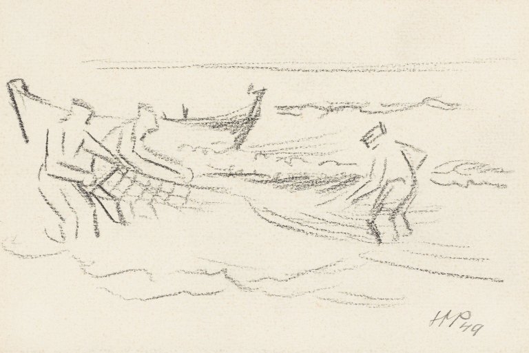 Auf diesem Bild ist das folgende Kunstwerk zu sehen: Max Pechstein. Fischer am Meer. 1949.