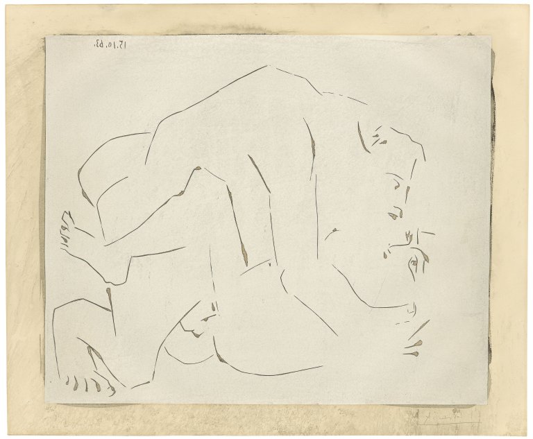 Auf diesem Bild ist das folgende Kunstwerk zu sehen: Pablo Picasso. „Etreinte II“. 1963.