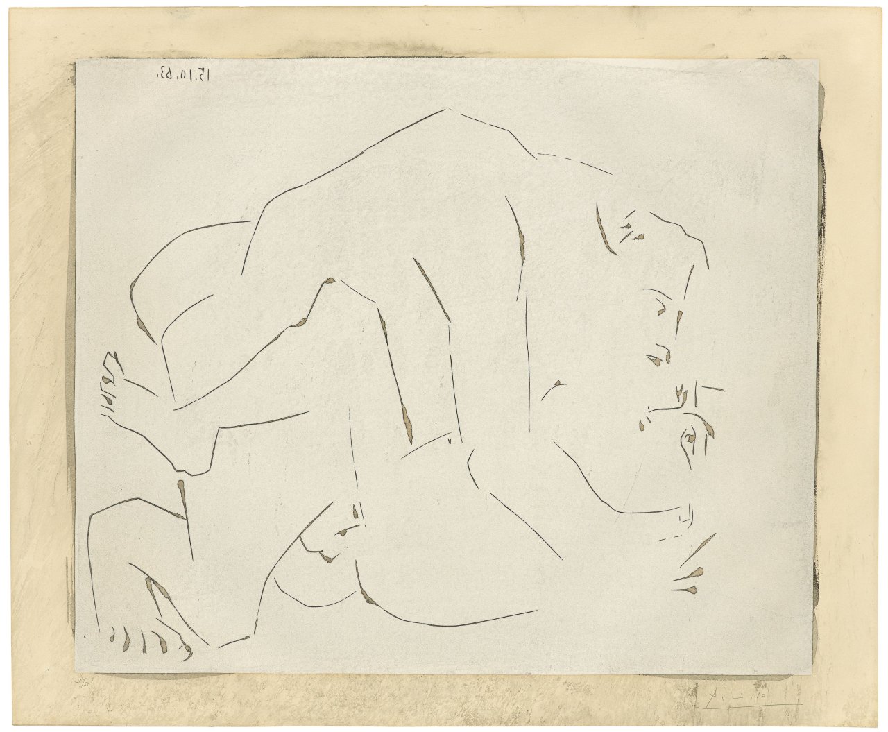 Auf diesem Bild ist das folgende Kunstwerk zu sehen: Pablo Picasso. „Etreinte II“. 1963.
