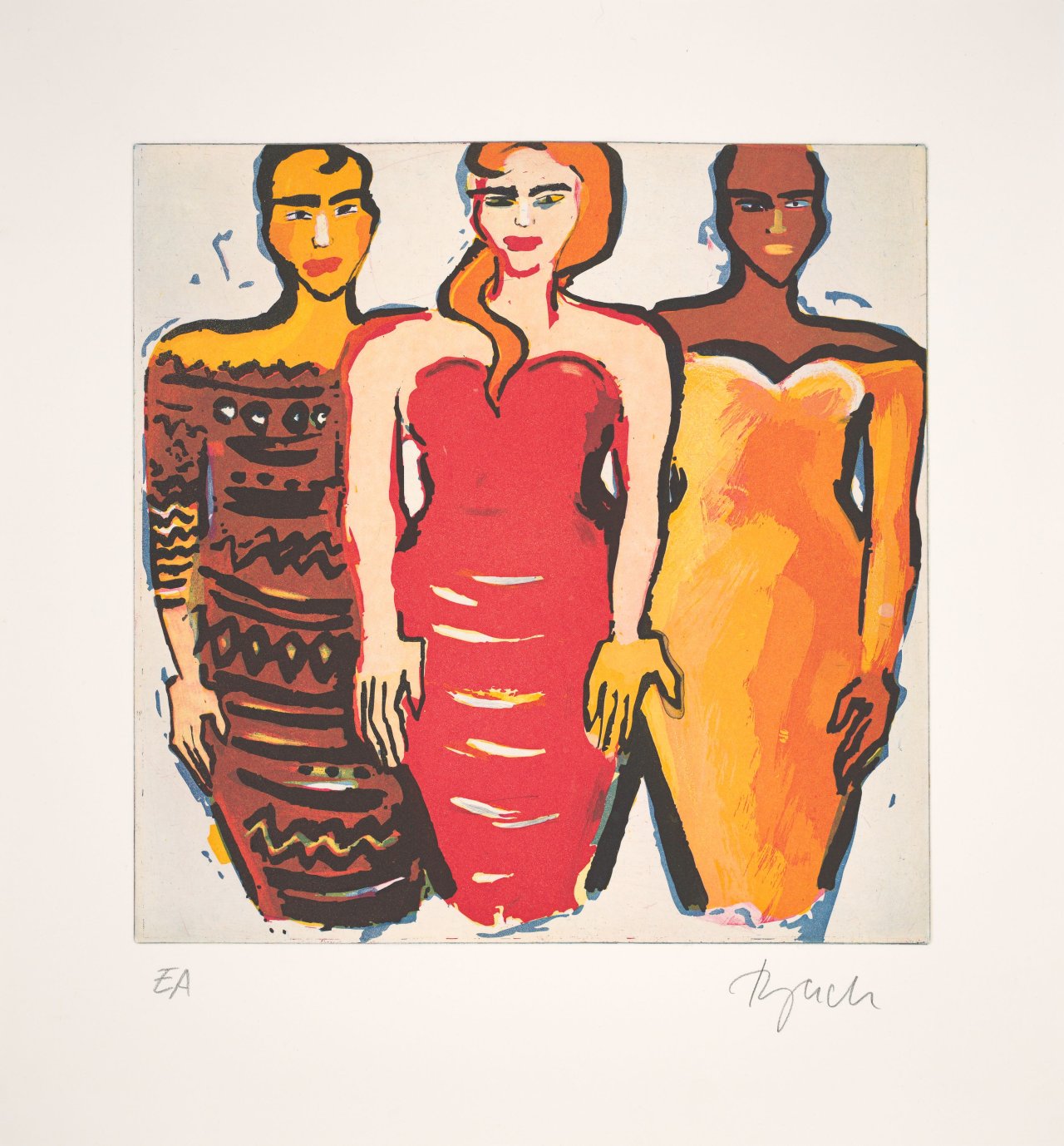 Auf diesem Bild ist das folgende Kunstwerk zu sehen: Elvira Bach. Drei Frauen.