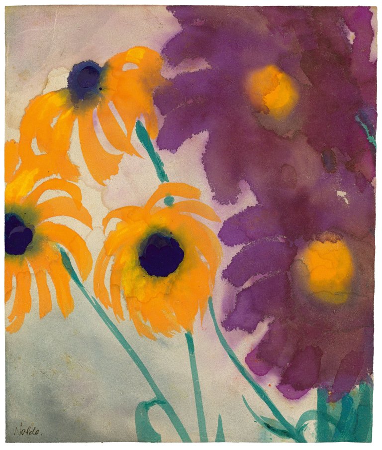 This picture shows the following artwork: Emil Nolde. „Dahlien und Rudbeckien“. Circa 1930.