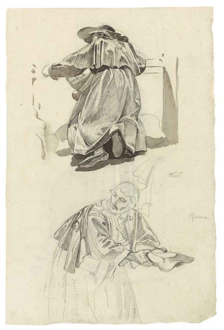 Auf diesem Bild ist das folgende Kunstwerk zu sehen: Friedrich Nerly d. Ä.. Zwei Figurenstudien eines Pilgers. Vor 1835.