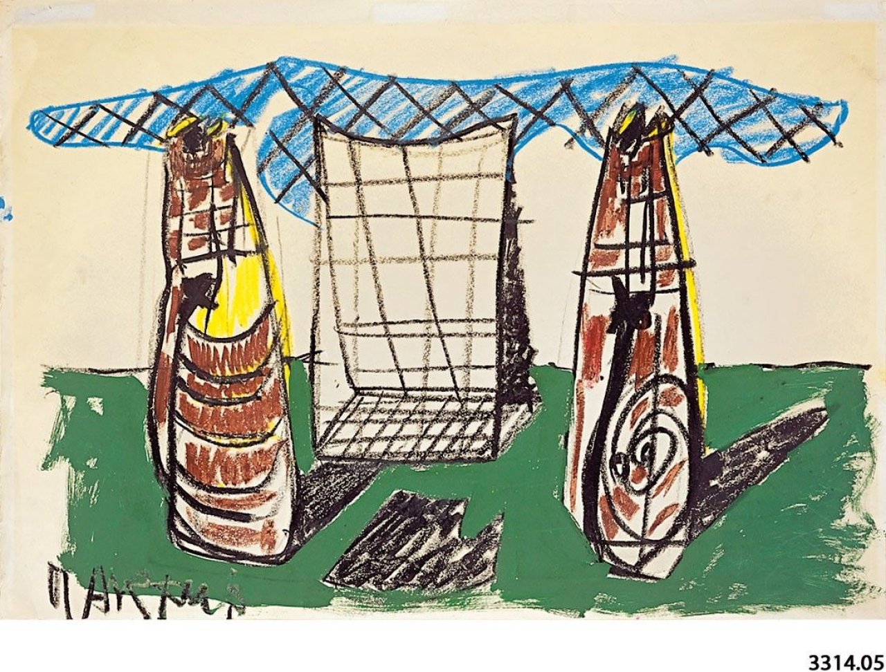 Auf diesem Bild ist das folgende Kunstwerk zu sehen: Markus Lüpertz. Wäsche auf der Leine. Um 1967/68.