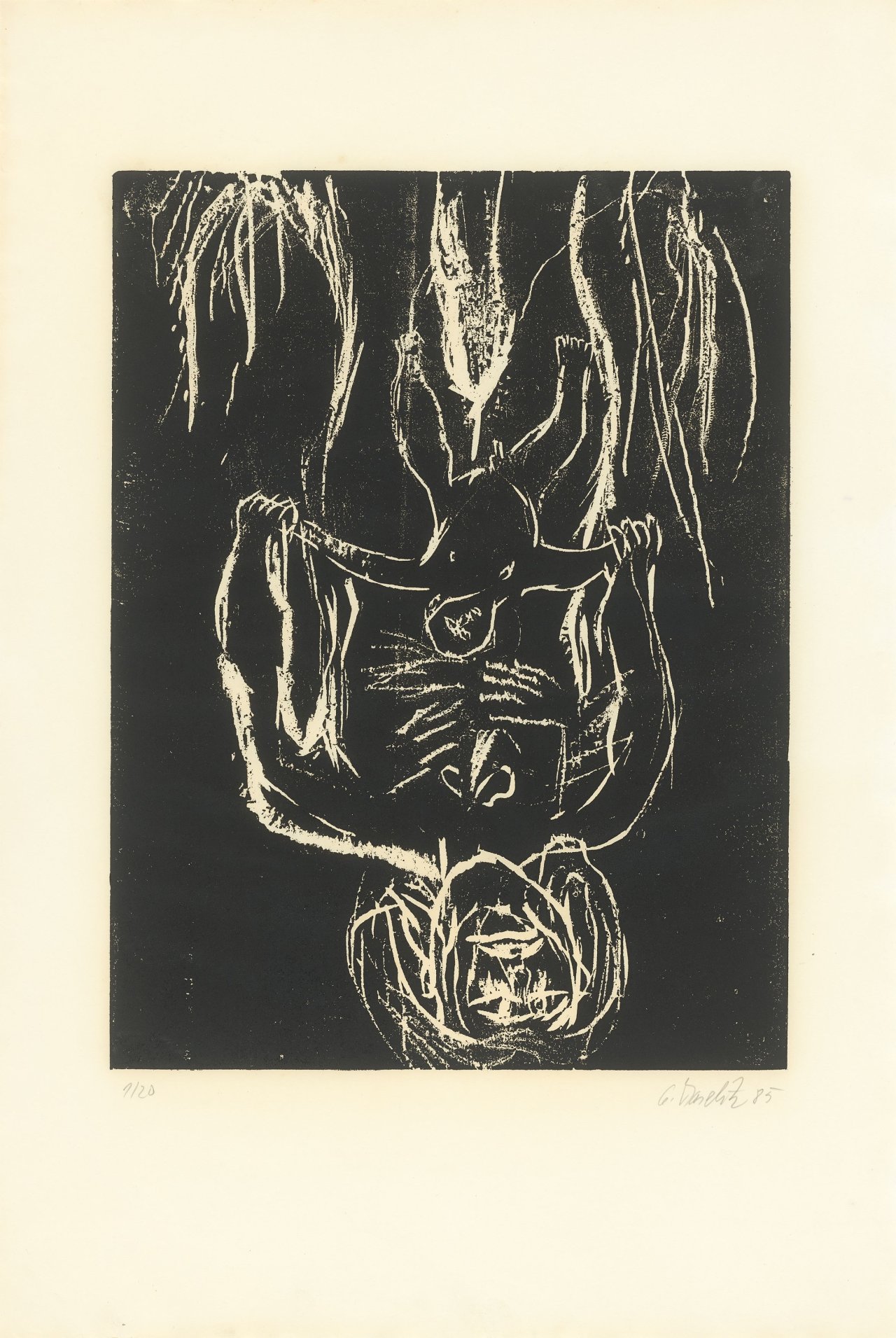 This picture shows the following artwork: Georg Baselitz. ”Schwarze Mutter, schwarzes Kind”. 1985/86.