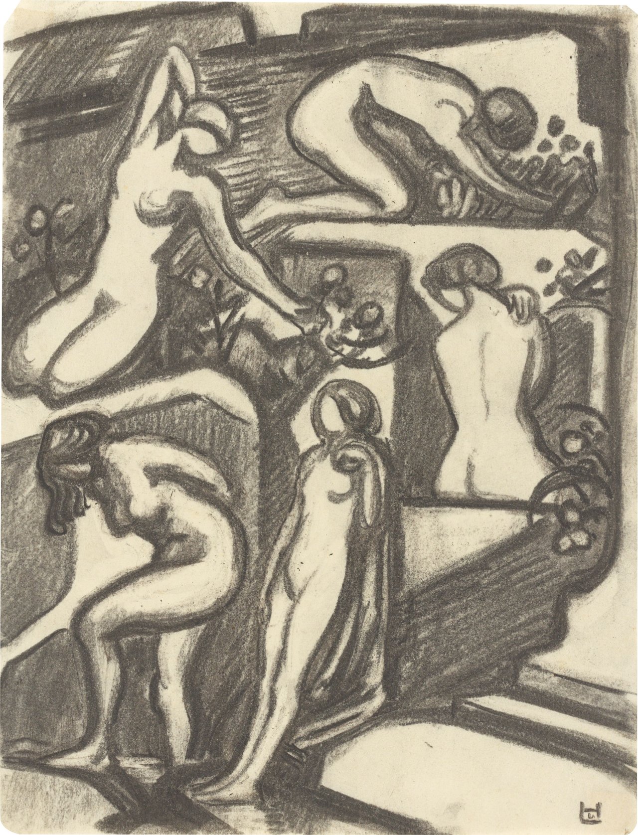 This picture shows the following artwork: Ludwig von Hofmann. Five female nudes.