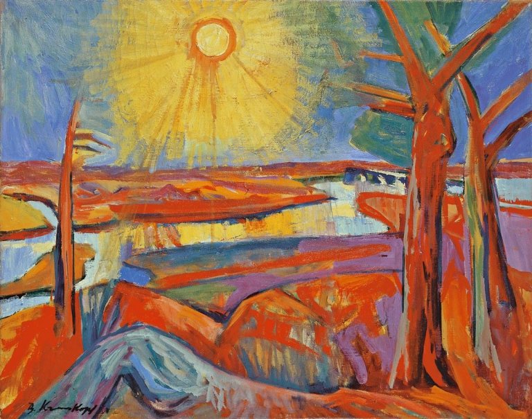 Auf diesem Bild ist das folgende Kunstwerk zu sehen: Bruno Krauskopf. Sonne über dem Hudson River. Um 1948/1957.