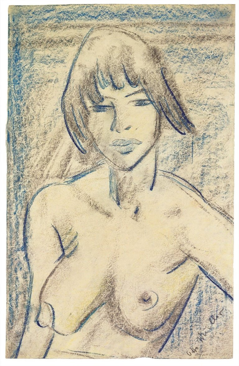 Auf diesem Bild ist das folgende Kunstwerk zu sehen: Otto Mueller. „Halbakt / Zigeunermädchen“. Um 1925.