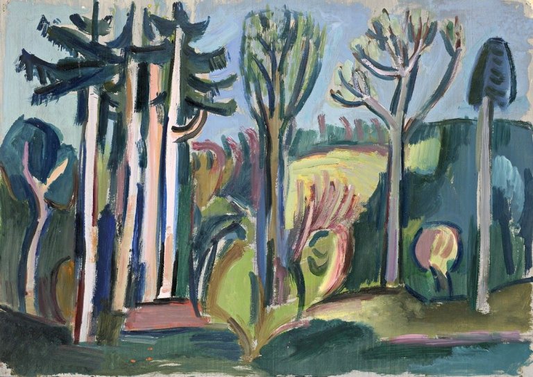 Auf diesem Bild ist das folgende Kunstwerk zu sehen: Werner Gilles. Landschaft mit Bäumen.