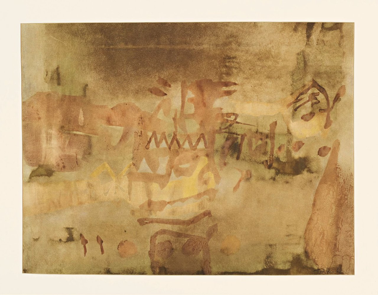 Auf diesem Bild ist das folgende Kunstwerk zu sehen: Heinz Trökes. „In Sand und Nebel“. 1962.