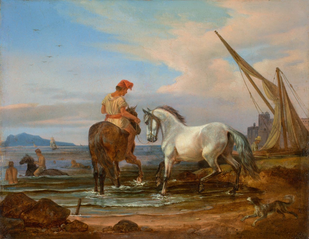 Auf diesem Bild ist das folgende Kunstwerk zu sehen: Johann Adam Klein. Pferdeschwemme bei Neapel. 1821.