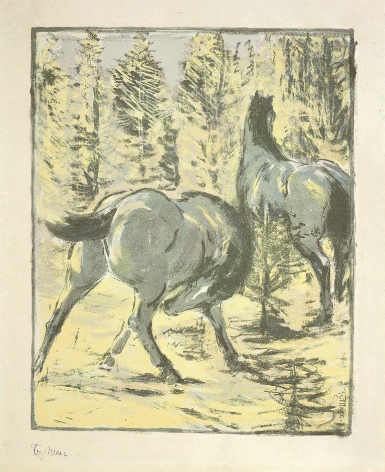 This picture shows the following artwork: Franz Marc. „Pferde in der Schwemme“ („Pferde in der Sonne“). 1908.