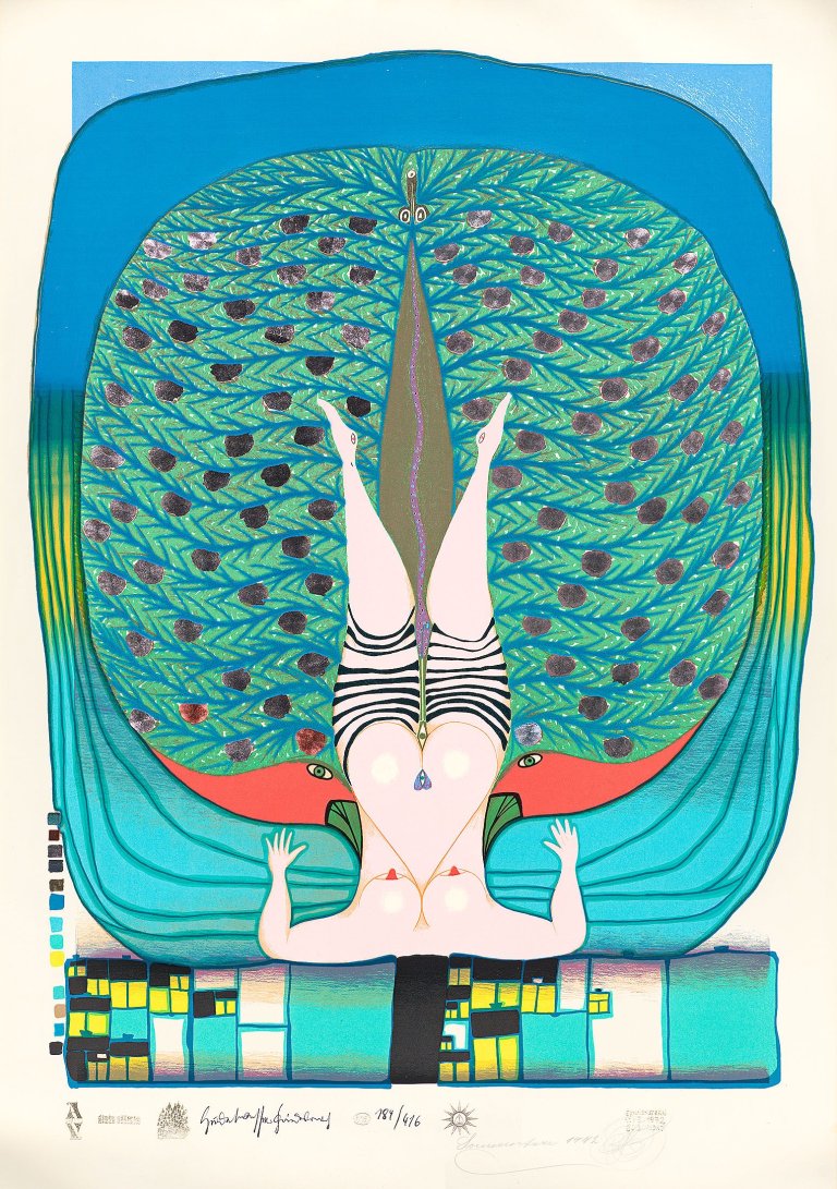 Auf diesem Bild ist das folgende Kunstwerk zu sehen: Friedensreich Hundertwasser. „Hommage à Schröder-Sonnenstern“. 1972.
