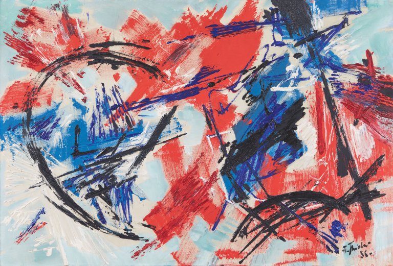 Auf diesem Bild ist das folgende Kunstwerk zu sehen: Fred Thieler. „O.T.“ („Rot in Kaltem“). 1956.