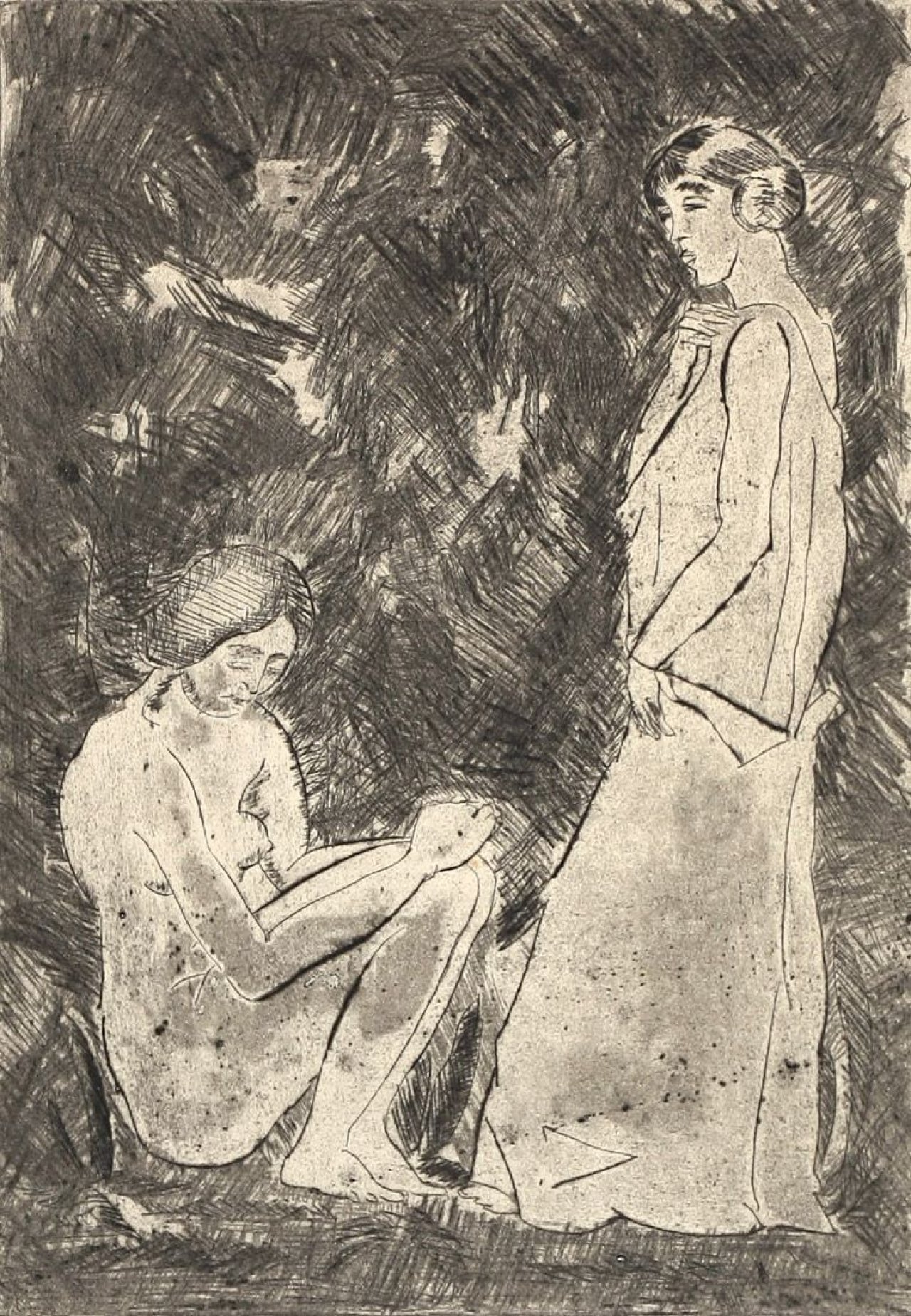 Auf diesem Bild ist das folgende Kunstwerk zu sehen: Georg Tappert. „Entkleidende Frauen“ (Sich entkleidende und sitzender Mädchenakt). 1911.