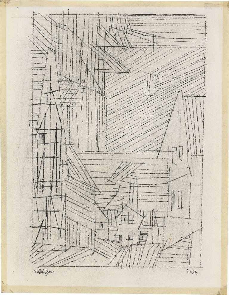 Auf diesem Bild ist das folgende Kunstwerk zu sehen: Lyonel Feininger. „Vollersroda“. 1954.