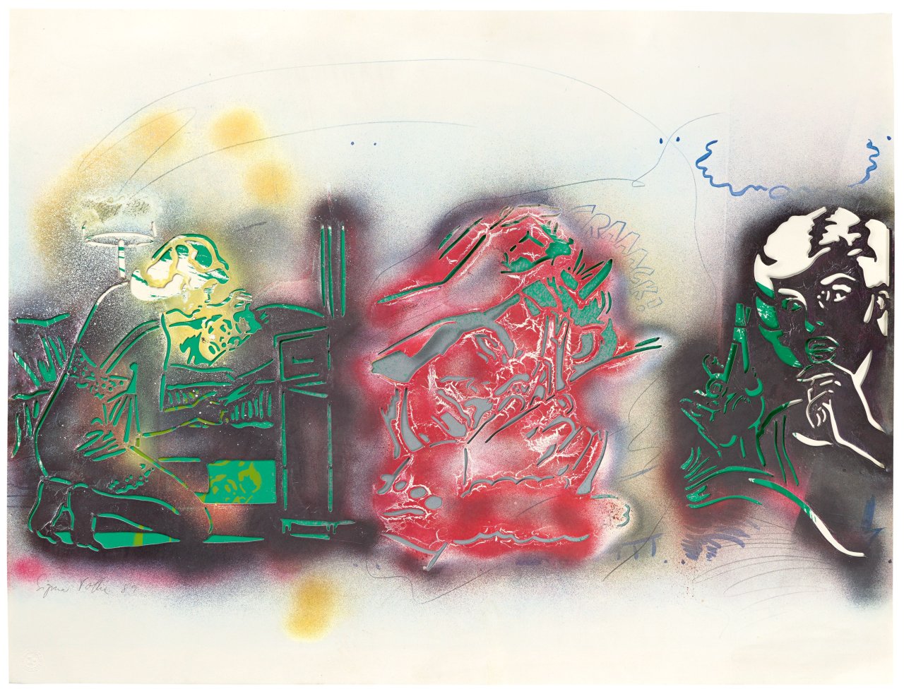 Auf diesem Bild ist das folgende Kunstwerk zu sehen: Sigmar Polke. „Samson und Delilah“. 1989.
