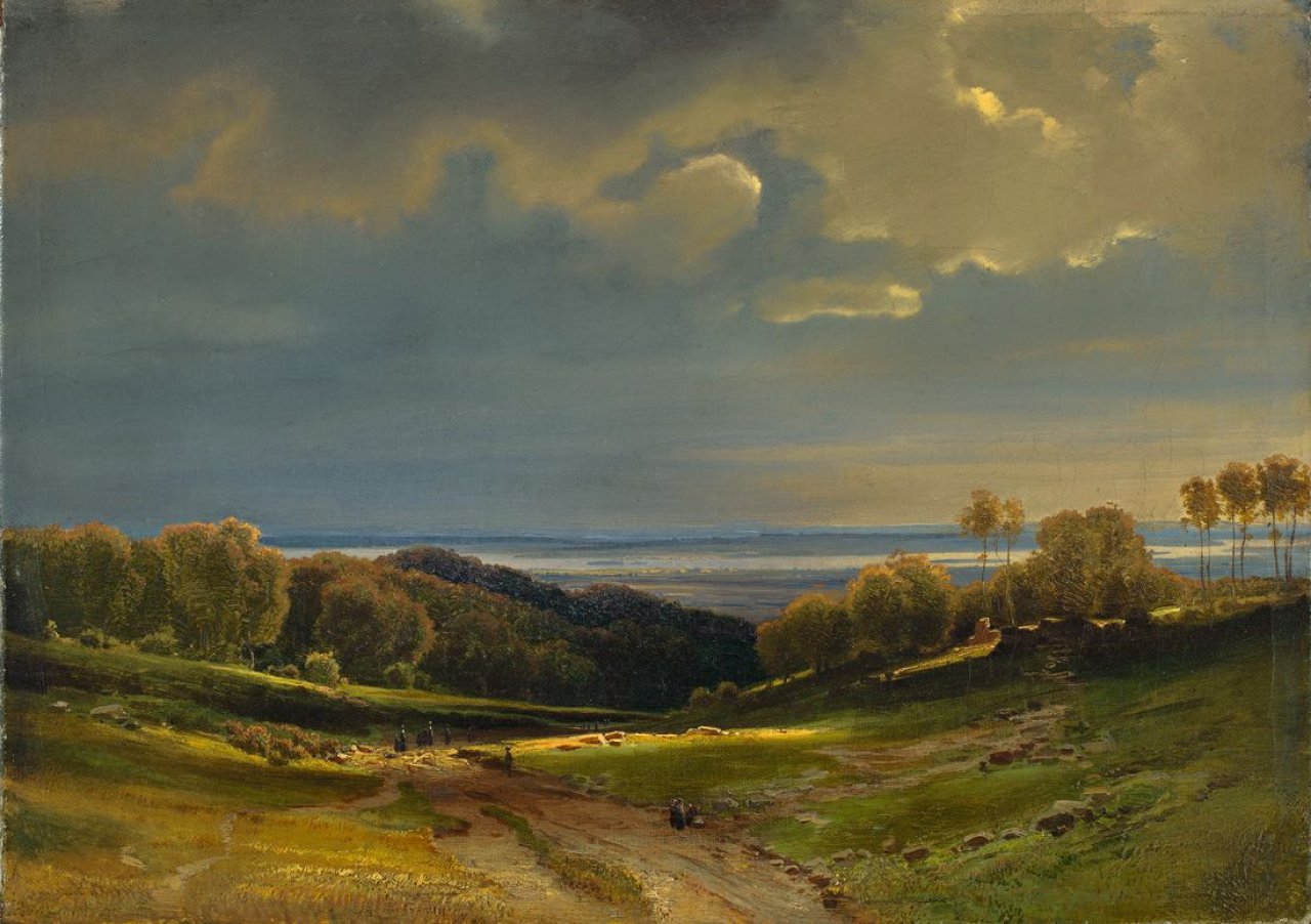 Auf diesem Bild ist das folgende Kunstwerk zu sehen: Carl Theodor Reiffenstein. BLICK VOM NIEDERWALD AUF RHEINHESSEN. Um 1850.