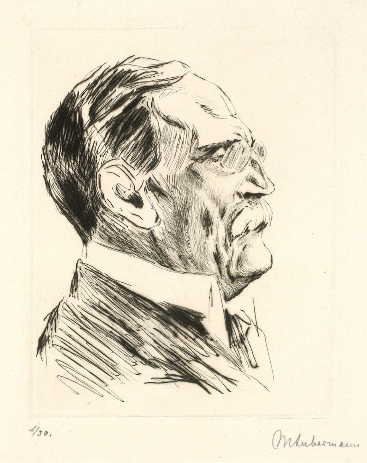 Auf diesem Bild ist das folgende Kunstwerk zu sehen: Max Liebermann. „Portrait Geheimer Rat Bode“ / „Bildnis Gerstenberg“ / „Portrait Max J. Friedländer“. 1915/1920/1927.