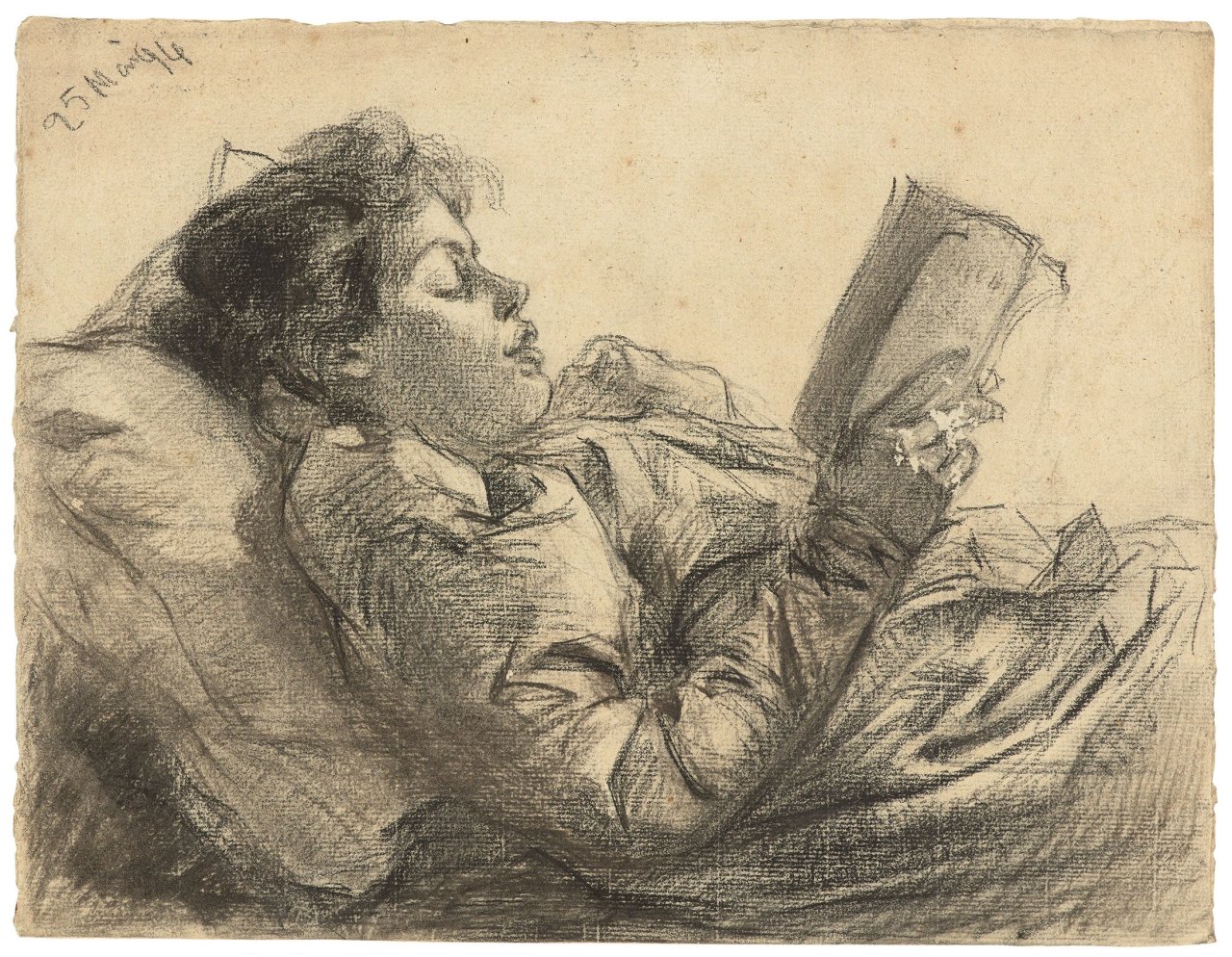 Auf diesem Bild ist das folgende Kunstwerk zu sehen:  Deutsch, 1894. Lesendes Mädchen.