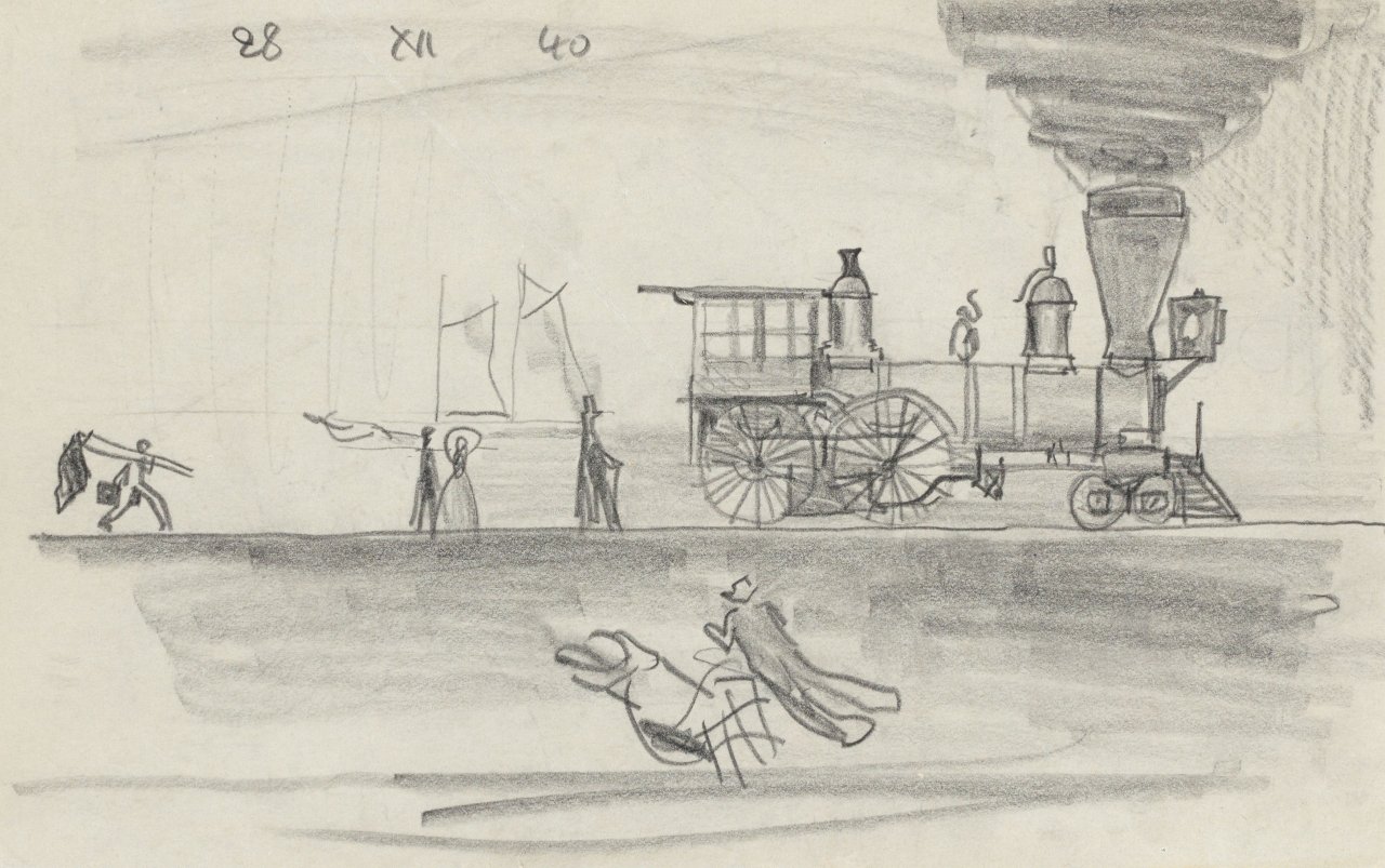 Auf diesem Bild ist das folgende Kunstwerk zu sehen: Lyonel Feininger. „Locomotive“. 1940.