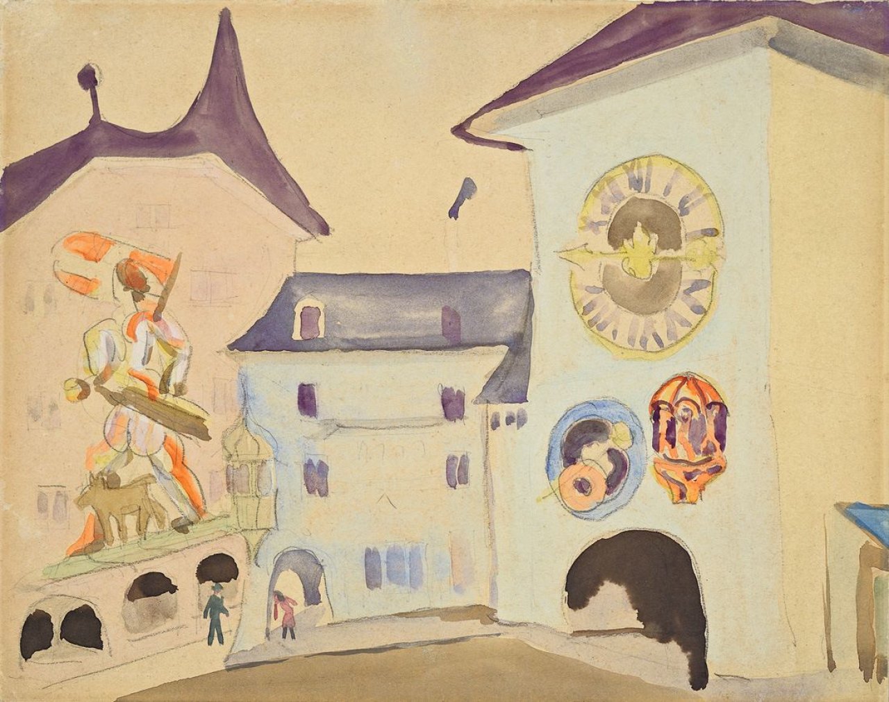 Auf diesem Bild ist das folgende Kunstwerk zu sehen: Ernst Ludwig Kirchner. „Der Zytgloggeturm in Bern“. 1933.