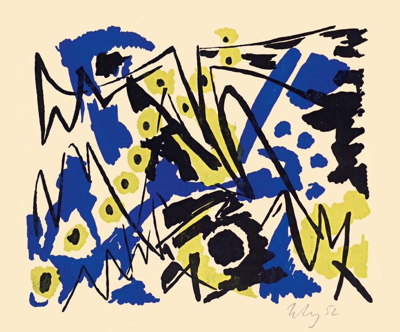 Auf diesem Bild ist das folgende Kunstwerk zu sehen: Ernst Wilhelm Nay. „Farblitho 1952“. 1952.