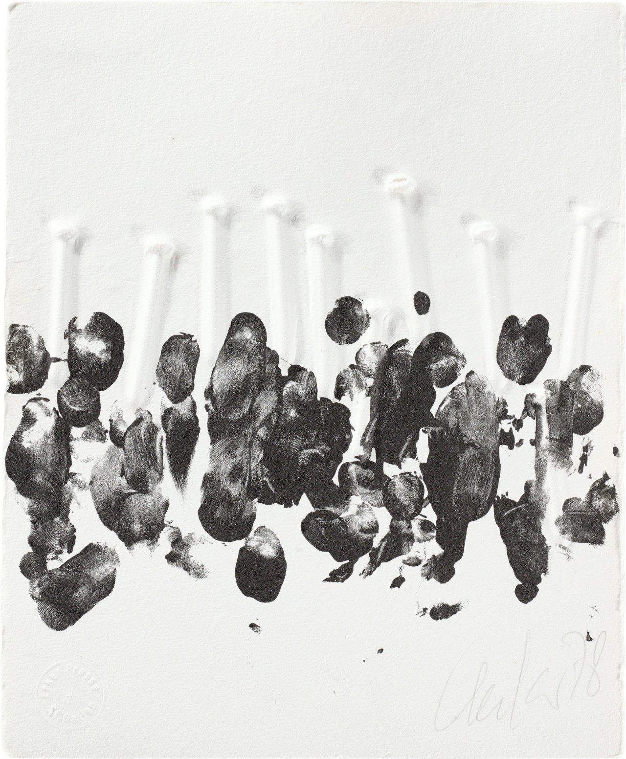 Auf diesem Bild ist das folgende Kunstwerk zu sehen: Günther Uecker. Aus: „kein fehler im system“. 1978.