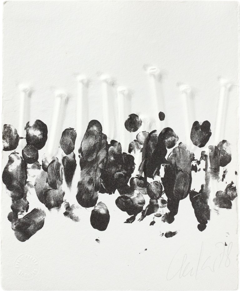 Auf diesem Bild ist das folgende Kunstwerk zu sehen: Günther Uecker. Aus: „kein fehler im system“. 1978.