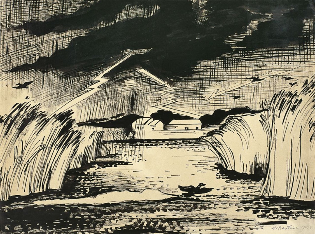 Auf diesem Bild ist das folgende Kunstwerk zu sehen: Max Pechstein. Gewitter an der Lupow. 1932.