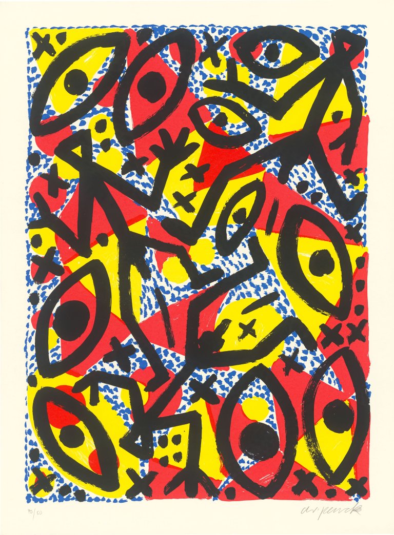 Auf diesem Bild ist das folgende Kunstwerk zu sehen: A.R. Penck. „Feind hört mit“. 1994/95.