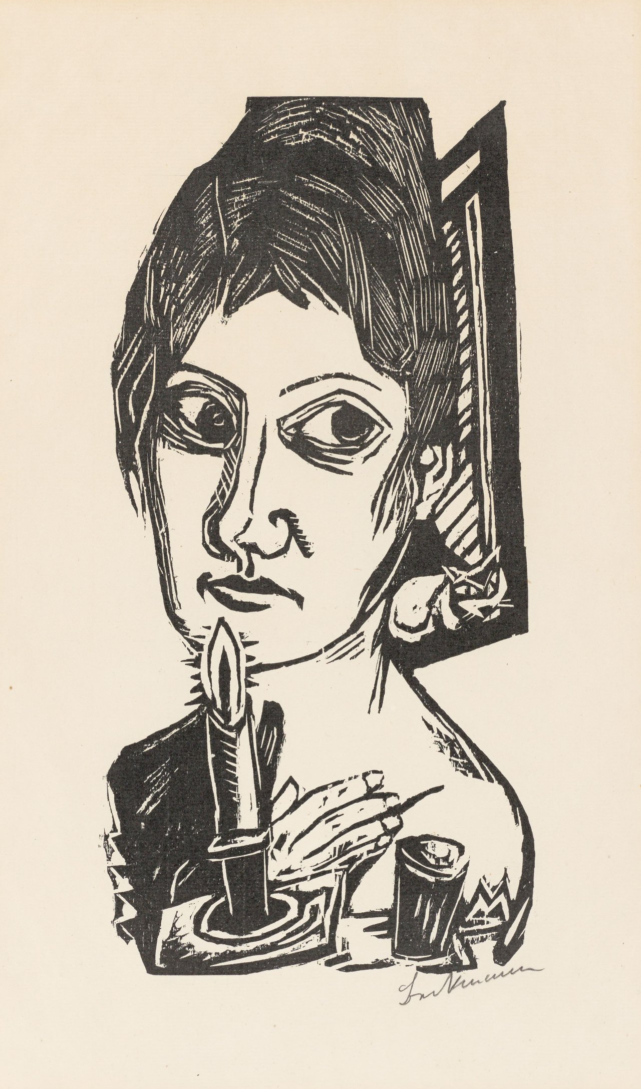 Auf diesem Bild ist das folgende Kunstwerk zu sehen: Max Beckmann. „Frau mit Kerze“. 1920.
