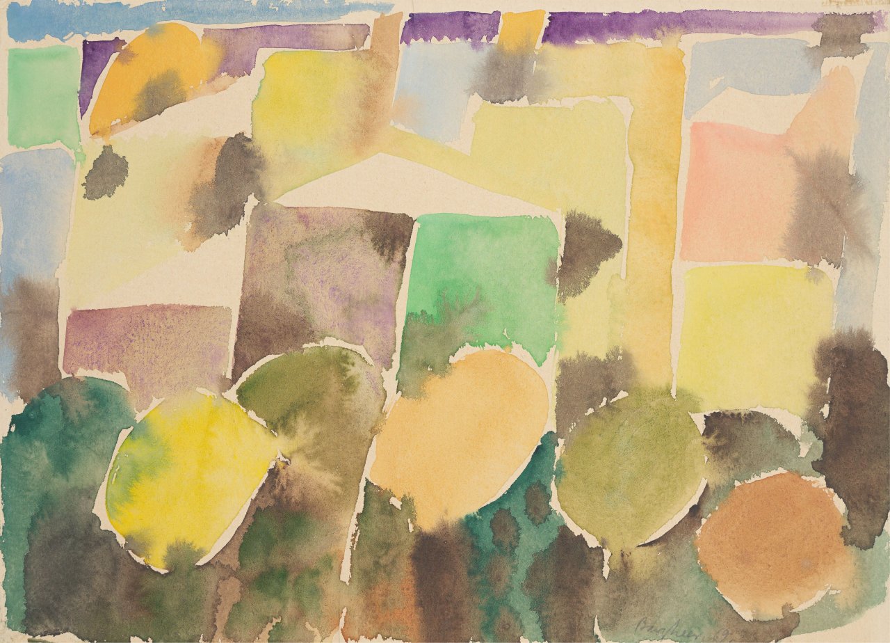 Auf diesem Bild ist das folgende Kunstwerk zu sehen: Eduard Bargheer. „Häuser am Meer“. 1969.