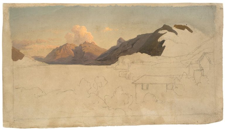 Auf diesem Bild ist das folgende Kunstwerk zu sehen: Louis Gurlitt. Blick auf Rocca Santo Stefano und die Mammellen. Um 1845.