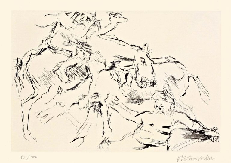 Auf diesem Bild ist das folgende Kunstwerk zu sehen: Oskar Kokoschka. „Penthesileas Sturz bei der Verfolgung Achills“ / „Europa“. 1969/1975.