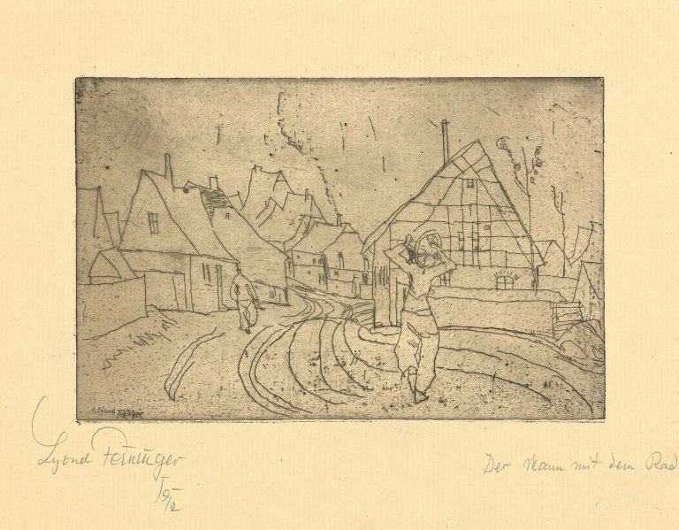 Auf diesem Bild ist das folgende Kunstwerk zu sehen: Lyonel Feininger. „Der Mann mit dem Rad“. 1911.
