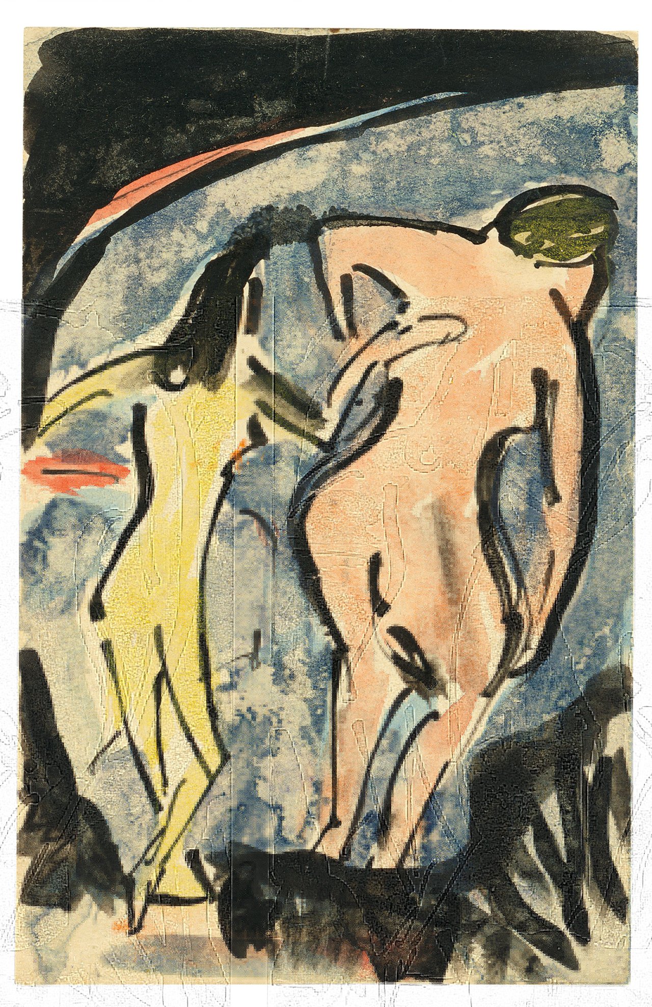Auf diesem Bild ist das folgende Kunstwerk zu sehen: Ernst Ludwig Kirchner. Zwei Badende. 1910.