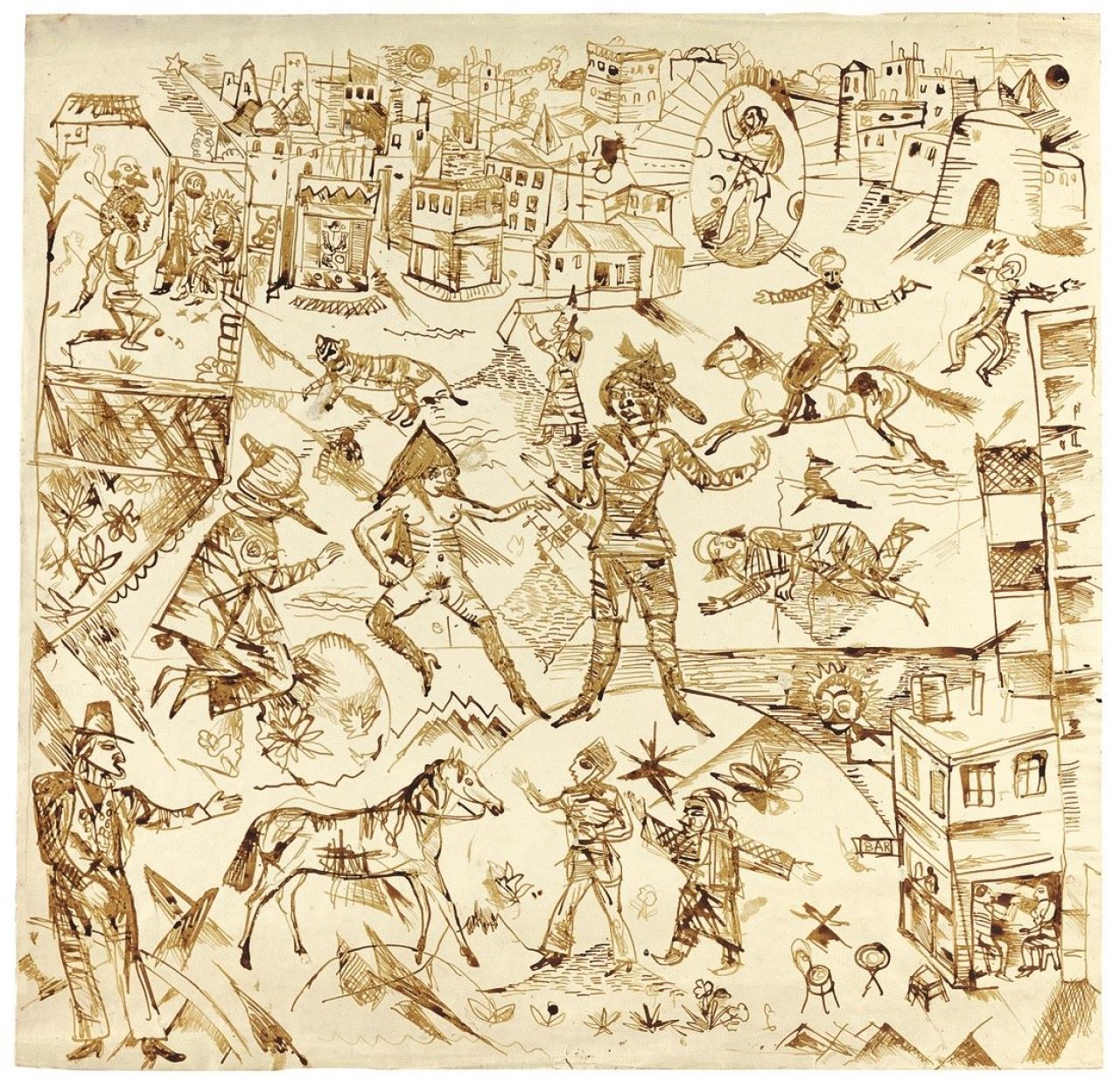 Auf diesem Bild ist das folgende Kunstwerk zu sehen: Rudolf Schlichter. Ohne Titel (Dadaistische Zeichnung). Um 1918.