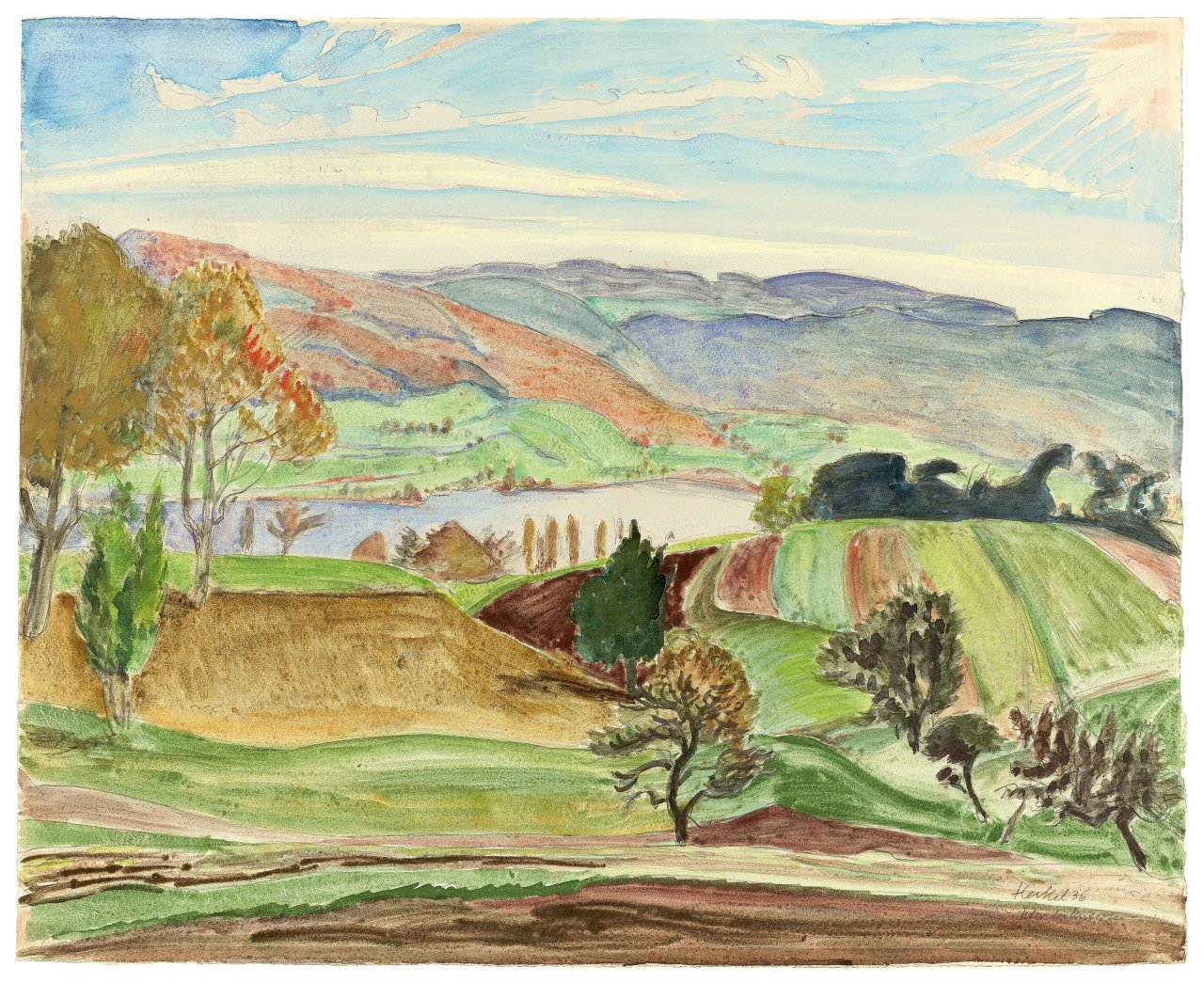 This picture shows the following artwork: Erich Heckel. ”Ufer des Untersee” (Bodensee). 1936.