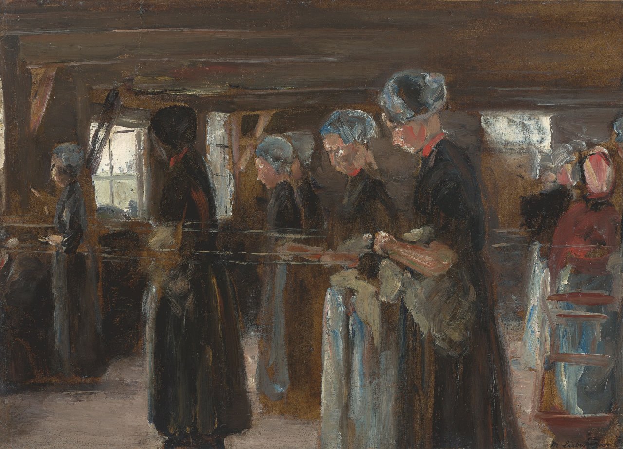 This picture shows the following artwork: Max Liebermann. ”Kompositionsstudie zur ,Flachsscheuer in Laren'”. 1886.