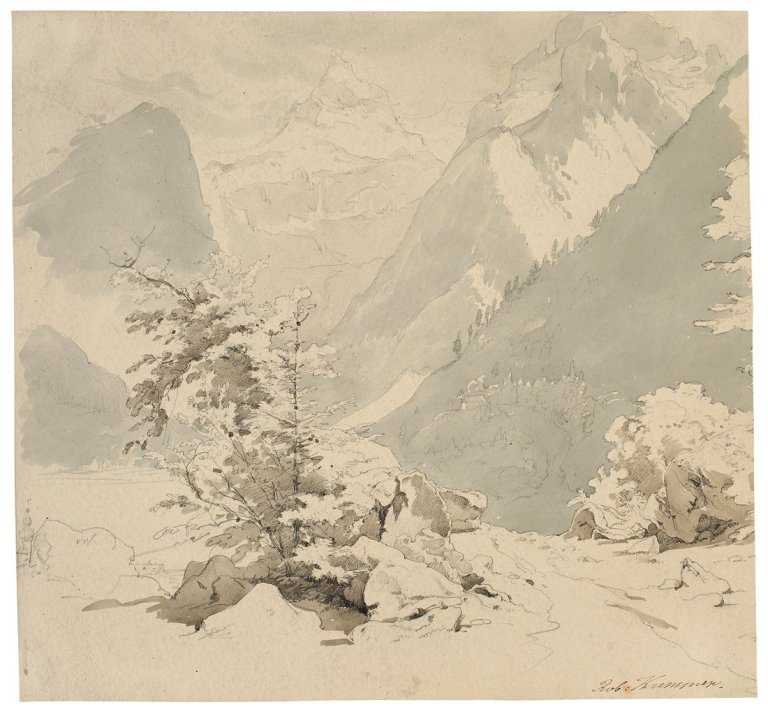 Auf diesem Bild ist das folgende Kunstwerk zu sehen: Carl Robert Kummer. Blick auf das Matterhorn. Um 1855.