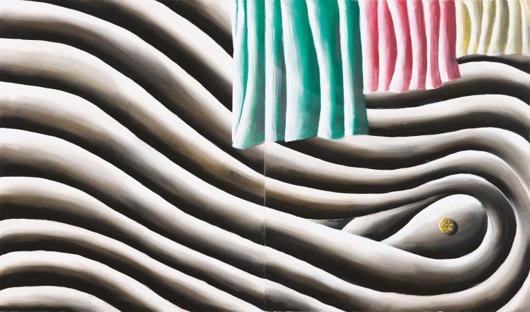 Auf diesem Bild ist das folgende Kunstwerk zu sehen: Andreas Schulze. Vorhang mit Knauf. 1986.